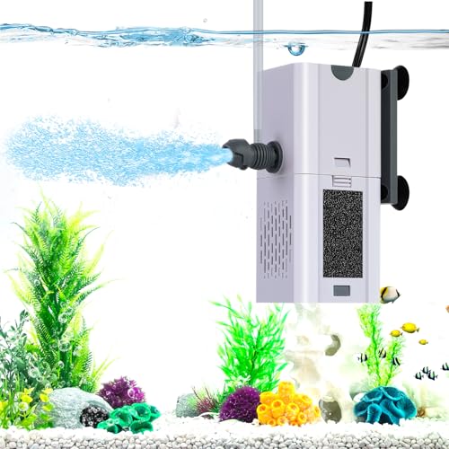 132 GPH 4-in-1 Aquarium Filter, 10-40 Gallon Fish Tank Filters Filtration and Oxygenation, Filter for Fish Tank with Biochemical Cotton, Ceramic Beads, Multi-Functional Turtle Tank Filter(7 W)