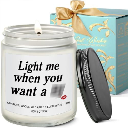 Light Me When You Want A B Candle Gifts for Him - Valentines Day Engagement Anniversary Christmas Gift for Husband Boyfriend Fiance Guy - Lavender Woods Wild Apple & Eucalyptus Candle 9OZ