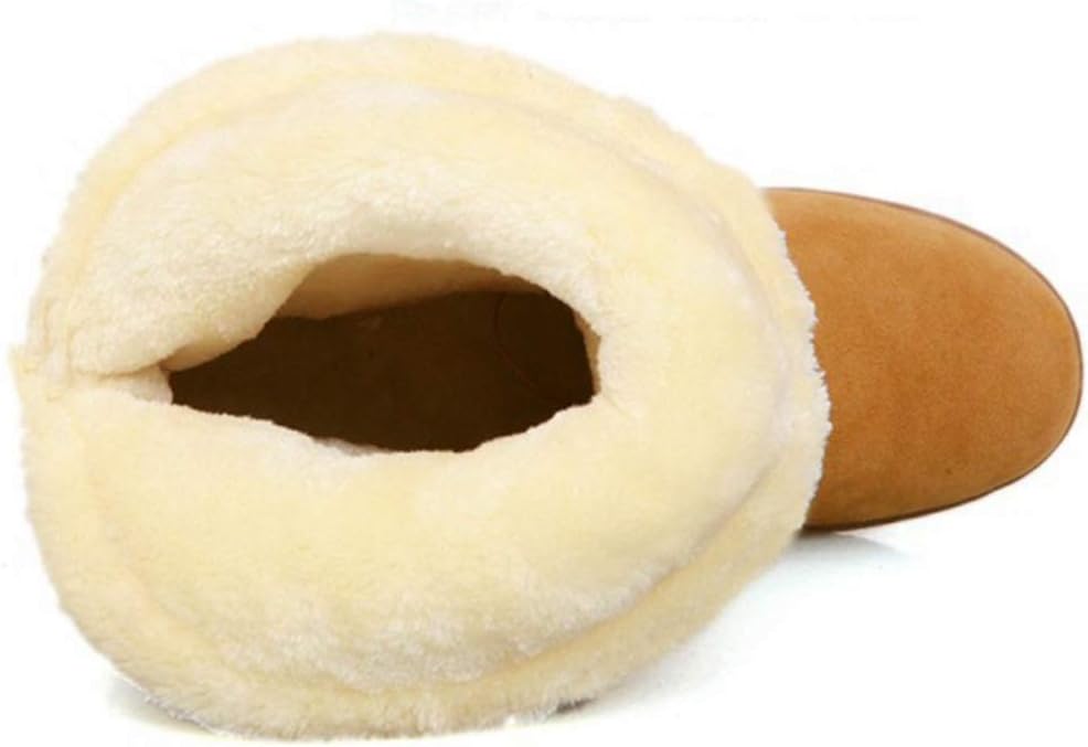 MIOKE Women's Winter Fur Snow Boots Mid Wide Calf Waterproof Suede Buckle Slip On Platform Warm Cotton Boot