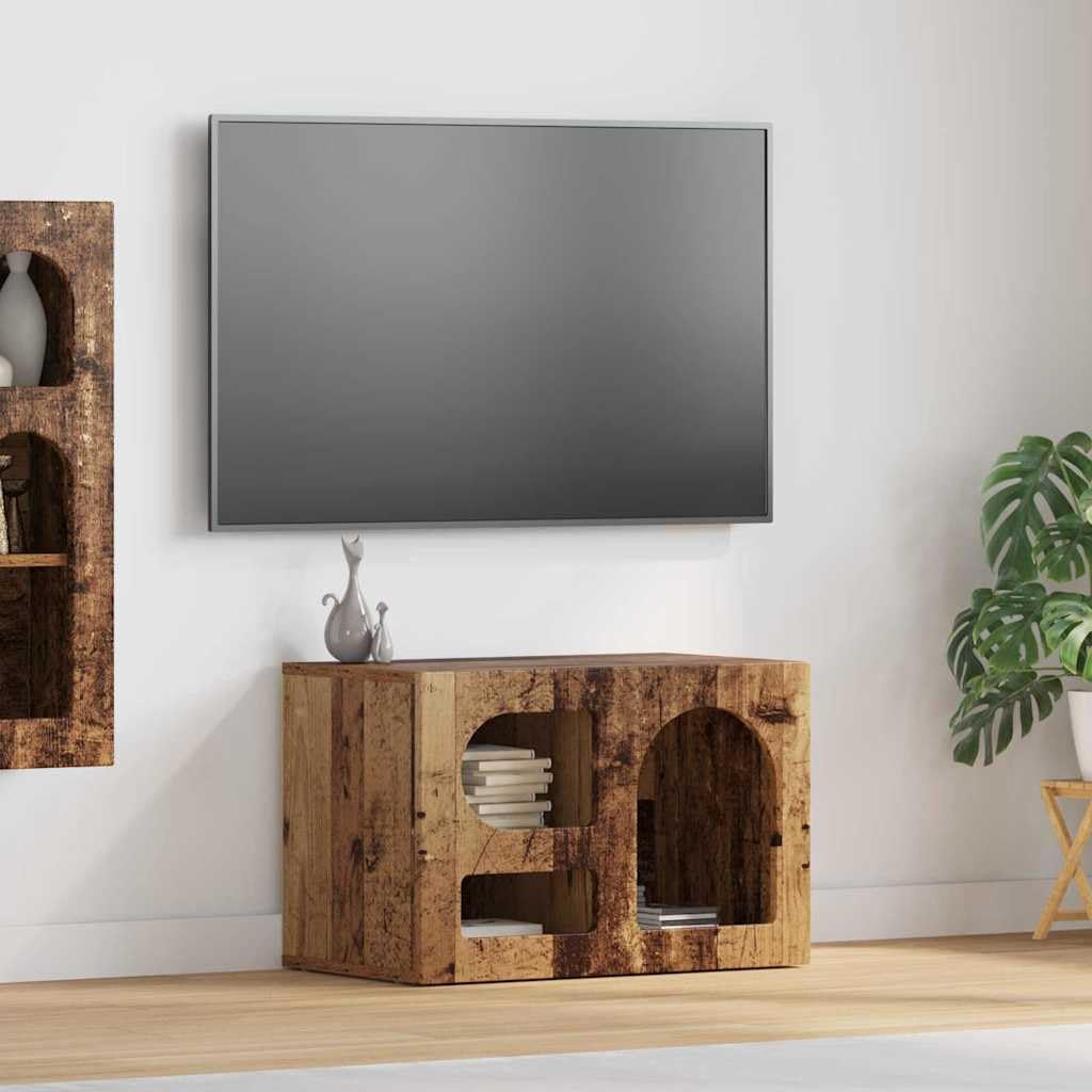 Szafka pod telewizor o wyglądzie starego drewna, materiał drewnopochodny, 60 x 35 x 40 cm, z 3 półkami, stabilny stojak na telewizor do salonu, sypialni, eleganckie centrum rozrywki