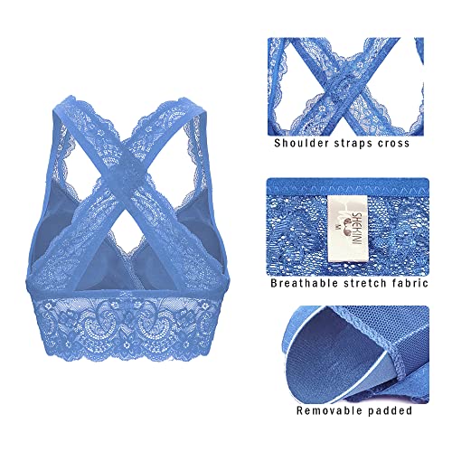 Bralette top celeste de encaje y espalda cruzada SHEKINI en talla M 5