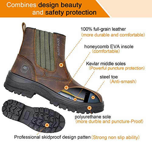 Steel Toe Boots for Men, Full Grain Leather Work Boots for Men, Non-Slip Electrical Insulation Impact Resistance, Breathable & Comfortable Slip on Mens Work Boots2