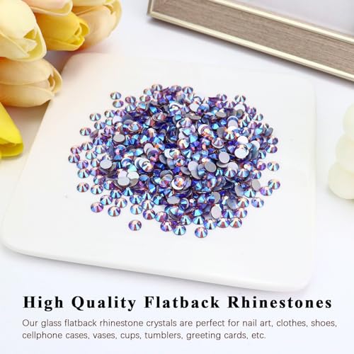 Image of Flatback Crystal Rhinestones Round Gems for Nail Art and Craft Clothes Glue Fix, Light Purple AB (1.5-1.7mm) SS4 /1440PCS