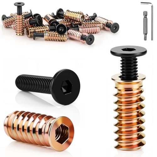 TXXATX Lot de 24 vis M6 - Avec douilles filetées M6 x 25 mm - Pour bois - M6 x 30 mm - Vis à tête plate - Écrous à visser avec clé hexagonale - Embout H4...