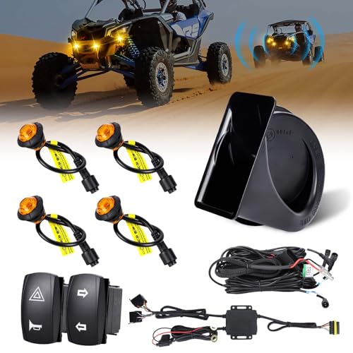 MIRUNNY UTV ATV Turn Signal Kit with Horn,Plug and Play UTV Universal Street Legal Turn Signal Blinker Kit,UTV Accessories Compatible with Polaris Ranger RZR, Can-Am, Kawasaki, Arctic Cat,Pioneer