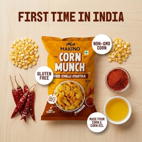 Image of Makino Corn Munch Combo Pack of 3 (150g Each) - Cream & Onion and Red Chilli Chatka | Crunchy Corn Chips | Gluten Free, No MSG, Zero Trans Fat | Sizzling Hot & Creamy Fusion Snacks