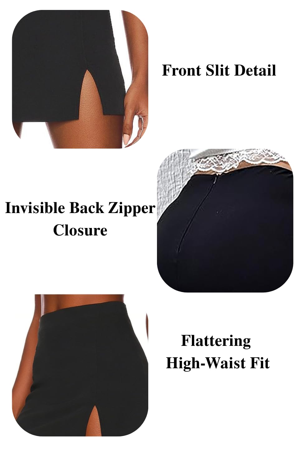 Cantonwalker Bodycon Mini Skirts for Women High Waist Split Hem Pencil Skirts