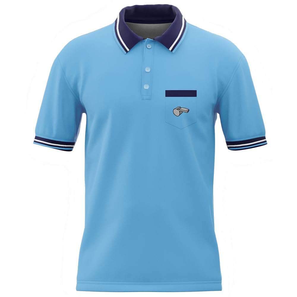 CUEJDSA Men's Baseball Softball Umpire Polo Shirt, Mens Short Sleeve Umpire Shirts, Referee Ref Umpire Jersey Uniform(Light Blue, Size XL)