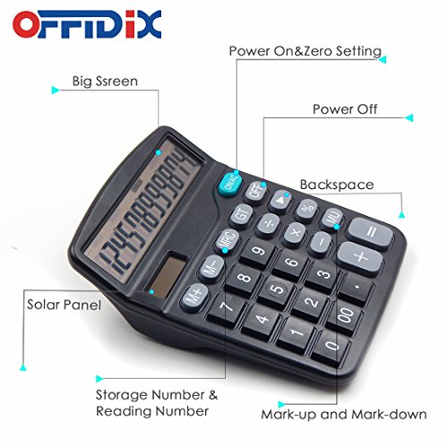 OFFDIX Office Desktop Calculator, Solar and Battery Dual Power Electronic Calculator Portable 12 Digit Large LCD Display Calculator の商品画像 3