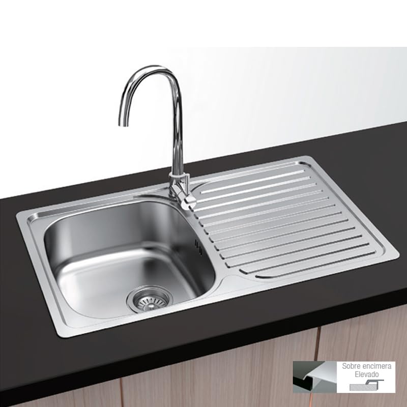 Fregadero de acero inoxidable con seno + escurridor 80x44cm Viena