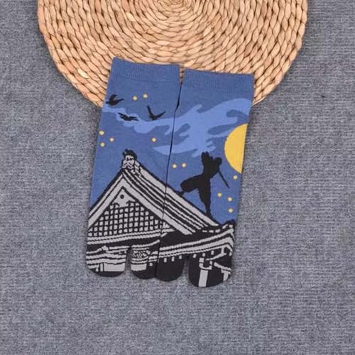 Fendawn Strive 4 Pairs Japanese Style Men's Two-toe Socks Cotton, Cosplay Socks (Random Pattern)4