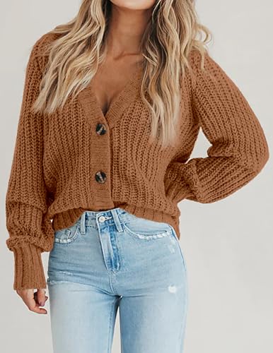 Image of Zeagoo Women's 2026 Fall Chunky Knit Cardigans Open Front Long Sleeve V Neck Button Loose Cardigan Sweaters