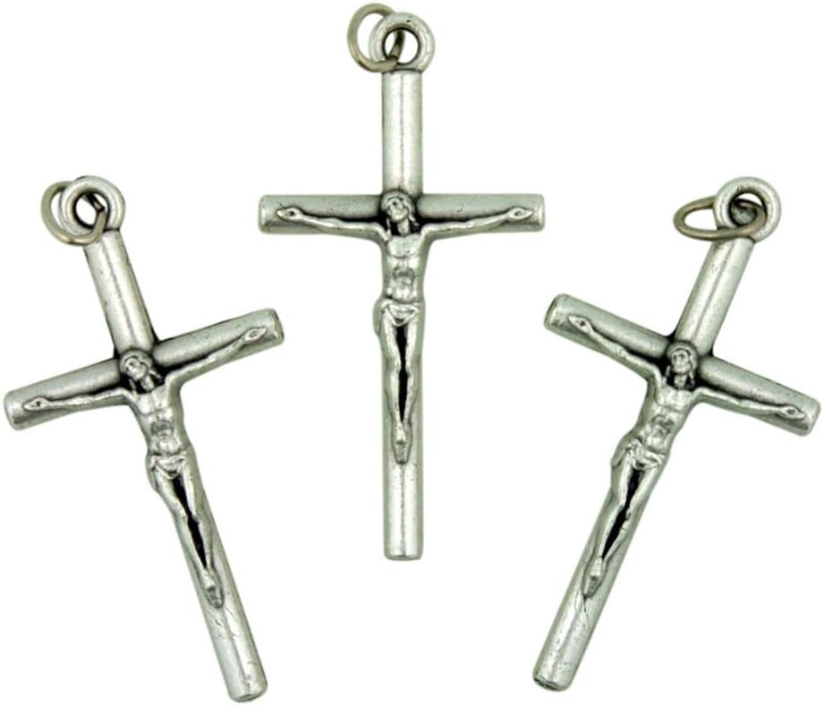 Lot of 3 Silver Tone Crucifix 1 1/2 Inch Bar Cross Pendant for RosaryQ