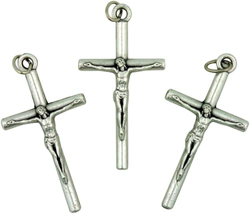 Lote de 3 crucifijo en tono plata de 1 12 pulgadas Cruz colgante para rosario