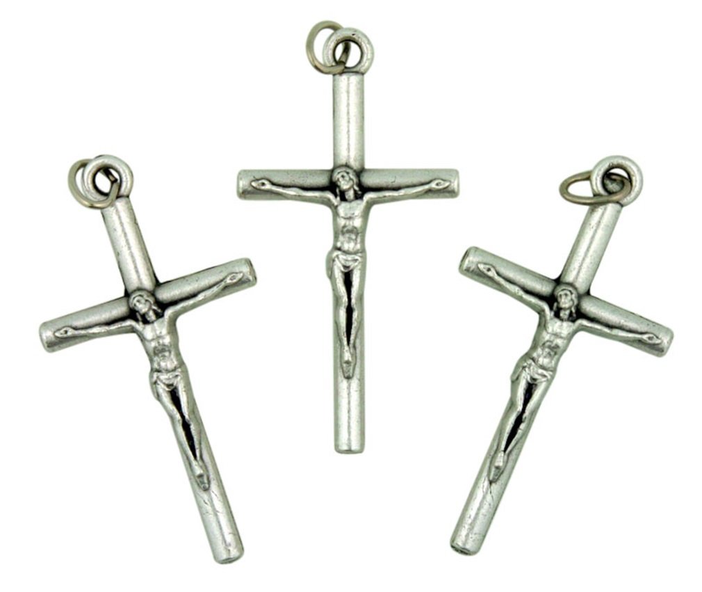 Lot of 3 Silver Tone Crucifix 1 1/2 Inch Bar Cross Pendant for RosaryQ