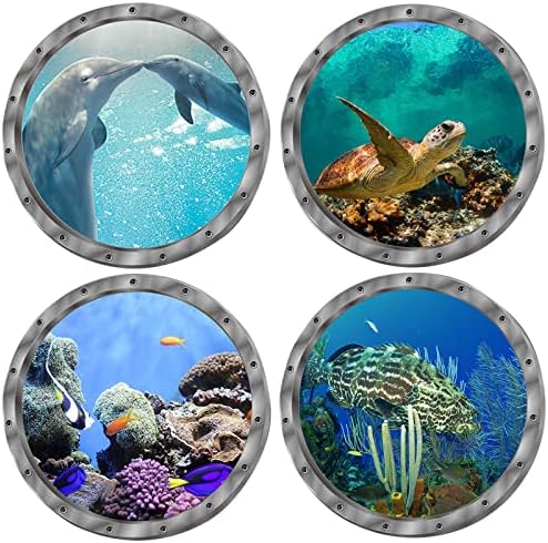 Wandsticker Bullauge „Unterwasserwelt“ Mit Delfin, 30x30 Cm, Silber – Für Fliesen, Wände & Mehr