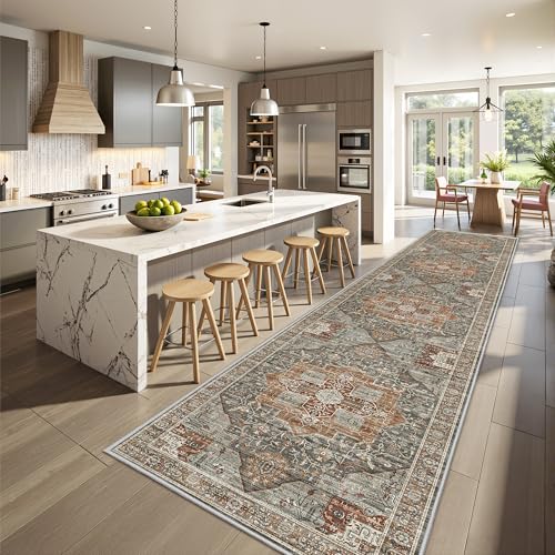 Restydon Runner Rug 2x10, Washable Rugs for Entryway Rug, Grey/Brown/Tan