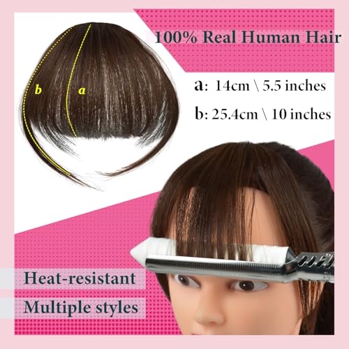 Clip in Bangs 100% Human Hair with Temples Hairpieces Air Hair Bangs Clip in Hair Extensions for Party and Daily Wear(Medium Brown) - Image 2