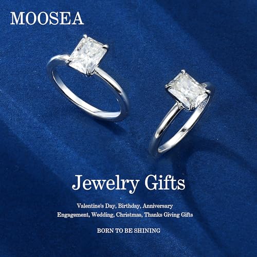 MOOSEA 2ct Radiant Cut Moissanite Engagement Rings - D Color VVS1 Clarity Lab Created Diamond Rings 14K White Gold Vermeil S925 Sterling Silver Wedding Rings Dainty Moissanite Rings for Women3