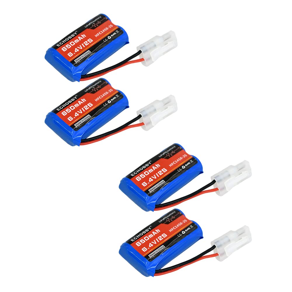 Batterie KET-2P mâle P-to-S 6,4 V 2S 650 mAh pour voiture télécommandée, buggy, camion, bateau de course (4 pièces)