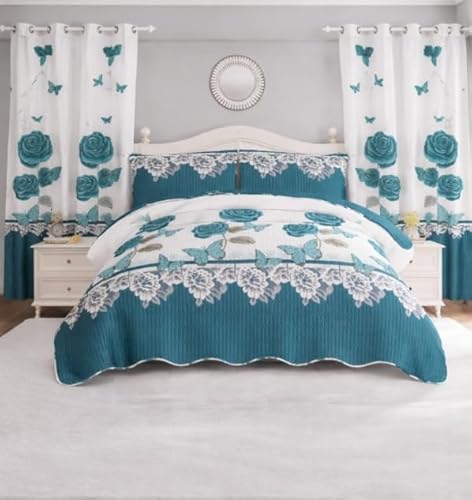 Luxury Blue King Bedspread & Curtain Set – 5-Piece Bedroom