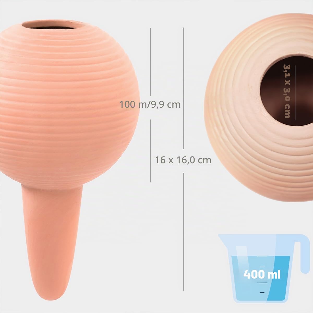 TerraCotta Pflanzen-Bewässerungsstäbe, automatische Pflanzenbewässerungskugeln-Geräte, 400 ml Wasserspender mit Korkstopfen für Topfpflanzen, selbstbewässernde Spikes für Außen- und