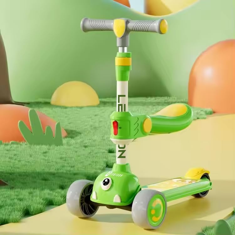 Nitro Kick Scooter | 3 Height Adjustment | Aluminium Alloy | Lean to Steer Technology | Rear Fender Brake | Anti-Slip Deck | with Seat | Quick-Folding | 3 LED PU Wheels | (Green) (3-8 Years)