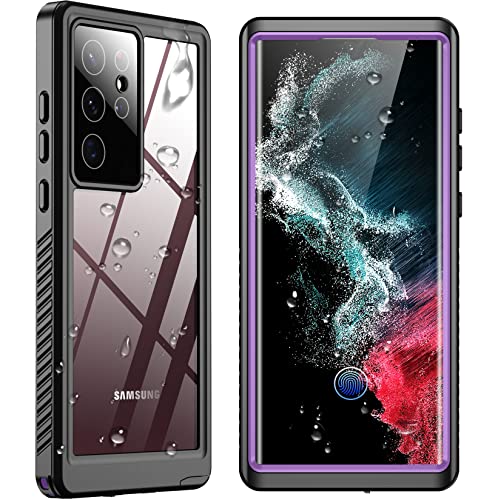 SPIDERCASE Designed for Samsung Galaxy S22 Ultra Case Waterproof Built-in Screen Protector Full Protection Heavy Duty Shockproof Case Purple/Clear