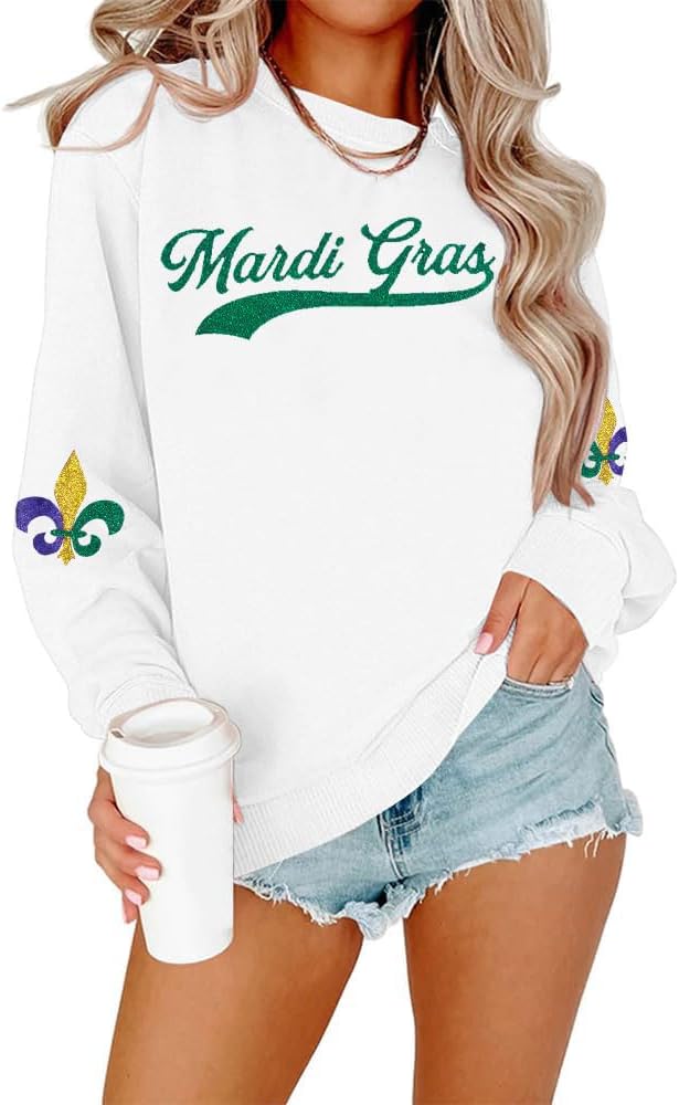 ASTANFY Mardi Gras Sweatshirt Women New Orleans Mardi Gras Party Shirts Funny Carnival Sweatshirt Mardi Gras Print Pullovers - Image 2