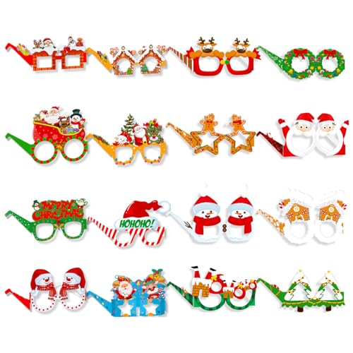 Image of 16 PCS Christmas Glasses, 3D Novelty Xmas Eyewear for Christmas Photo Props