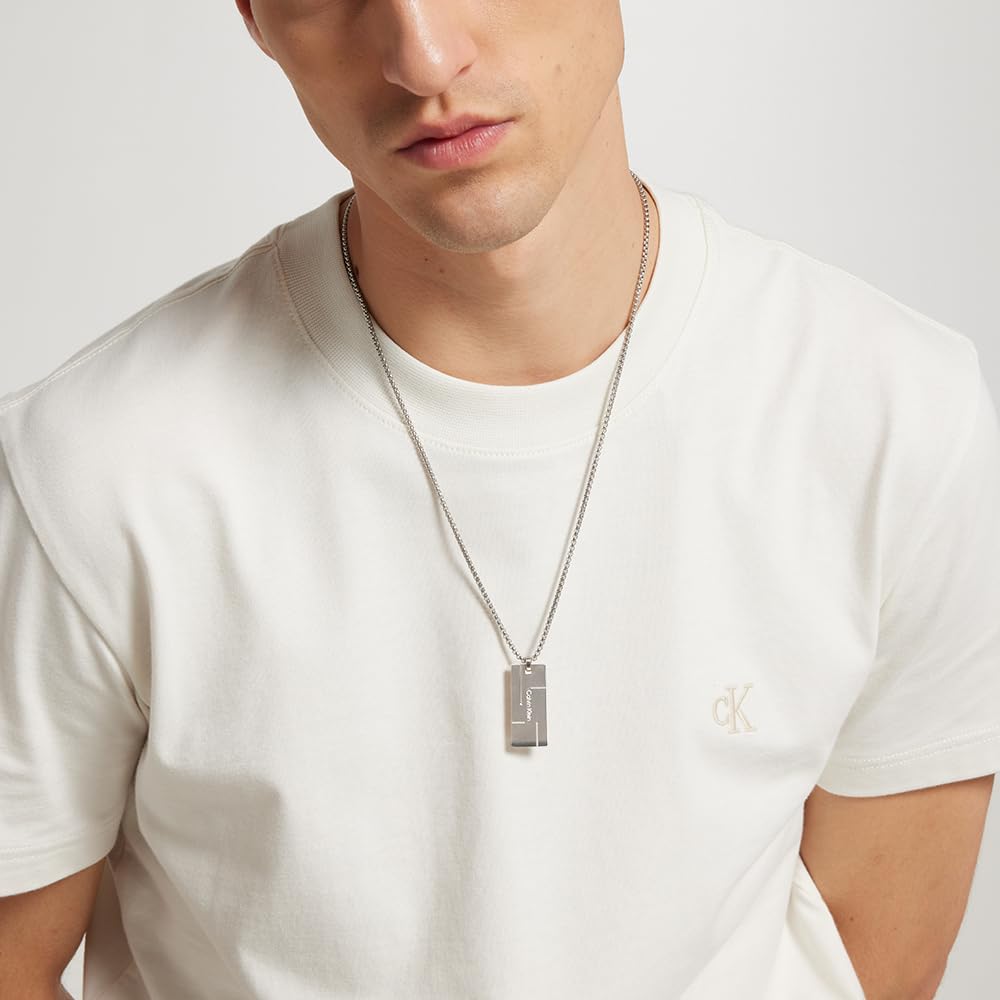 Calvin Klein Collana con Pendente per Uomo Collezione GRID in Acciaio Inossidabile - Disponibile in Versione Argento o Nero