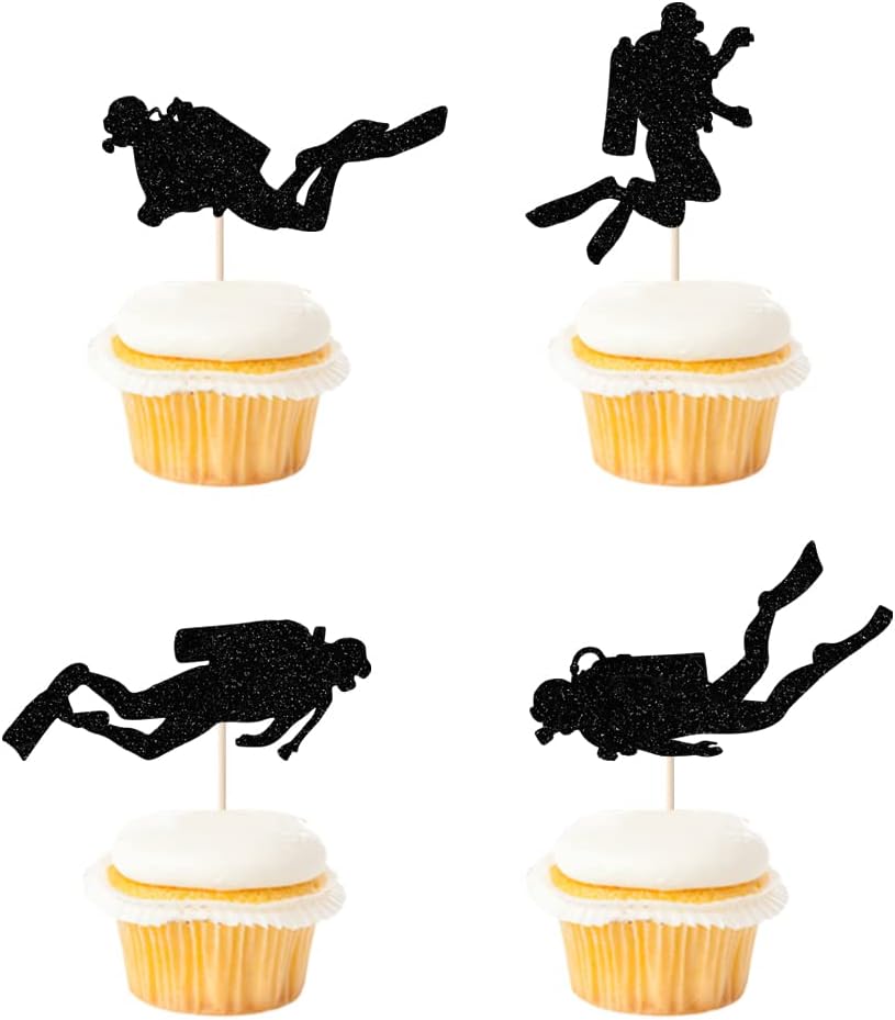Kaoenla Glitter Diving Happy Birthday Cake Toppers - Retirement Travel, Diving Themed, Underwater Sports Ocean Summer Beach Swimming Boys Girls Happy Birthday Party Supplies
