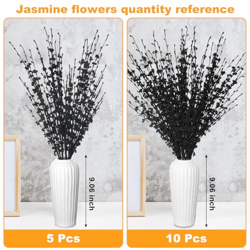 Wootkey 5 Pcs Artificial Black Flowers Jasmine 29.5" Long Black Floral Stem Faux Dry Branches for DIY Bridal Bouquets Wedding Gothic Aesthetic Graduation Halloween Party Decoration image 6