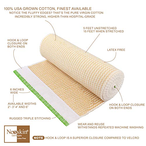 NexSkin Elastic Compression Wrap (6” Wide, 1 Pack) with Hook and Loop Fasteners at Both Ends | Stretch Cotton Athletic Bandage Roll | Support & First Aid for Sports, Medical, and Injury Recovery - Thumbnail 4
