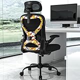 Home Office Desk Chairs, Ergonomic Office Chair with Lumbar Support & 3D Headrest, Computer Desk Chair with Flip-up Armrests, Perfect for Office or Study, Black/USA Flag