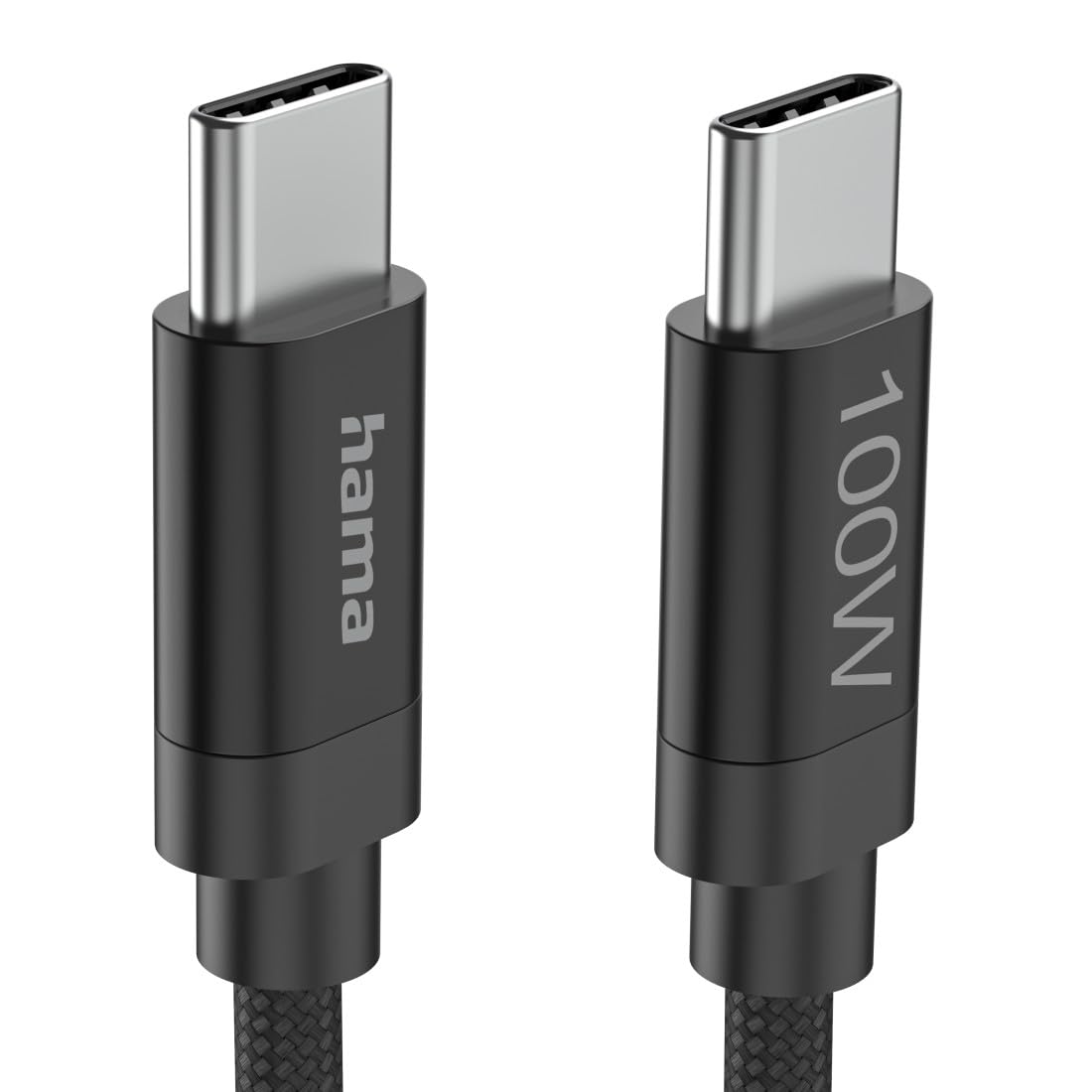 Hama Ladekabel Fabric, USB-C - USB-C, 100W, 3 m, Nylon, Schwarz