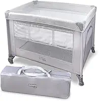 Berço Portátil Infantil Multifuncional Cercado com Mosquiteiro e Abertura Lateral (Cinza)