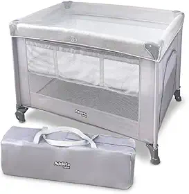 Berço Portátil Infantil Multifuncional Cercado com Mosquiteiro e Abertura Lateral (Cinza)
