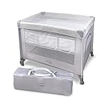 Berço Portátil Infantil Multifuncional Cercado com Mosquiteiro e Abertura Lateral (Cinza)