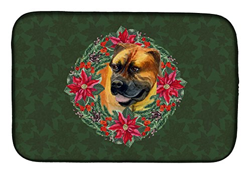 Caroline's Treasures CK1512DDM Boerboel Mastiff Poinsetta Wreath Dish Drying Mat Absorbent Dish Drying Mat Pad for Kitchen Counter Dish Drainer Mat for Countertop, 14 x 21