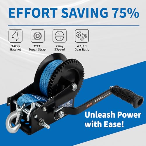 Ac-Dk 3500Lbs Heavy Duty Boat Trailer Winch With 32Ft Strap,2-Way Ratchet 4:1/8:1 Gear Trailer Winch,Portable Hand Crank Winch For Boat thumb #1