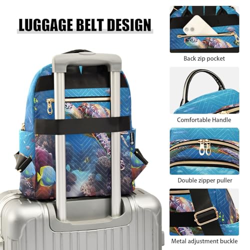 Image of ALAZA Color Fish Ocean Sea Turtle Women Backpack Purse Ladies Fashion Shoulder Bag Daypack Travel Bag 10L