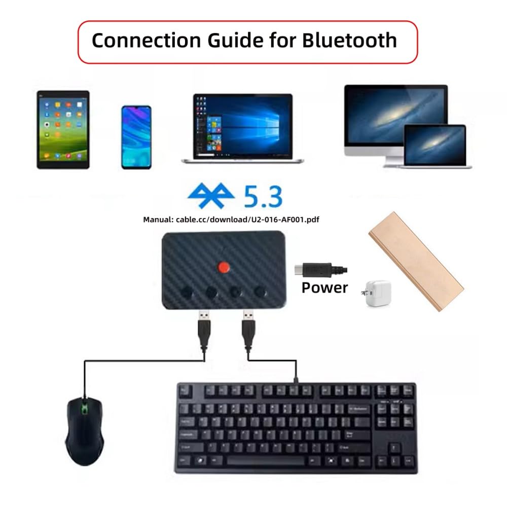 cablecc Convertitore Bluetooth (BT) 2.4G con ricevitore di tipo C, alimentazione USB, tastiera e mouse cablati, convertibili in wireless per laptop, tablet e telefono.