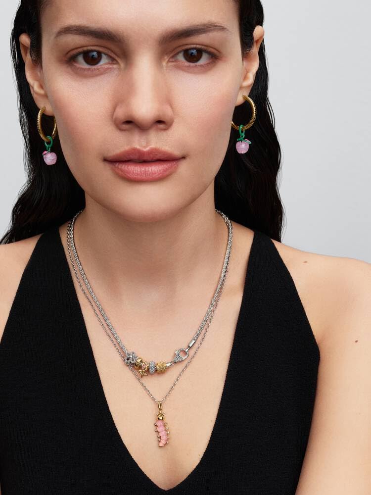 PANDORA Charm tulipan otwarty, pozłacany 14-karatowym złotem, z różową cyrkonią Cubic, filigranowa zawieszka kwiatowa, kompatybilny z Moments, 764555C01