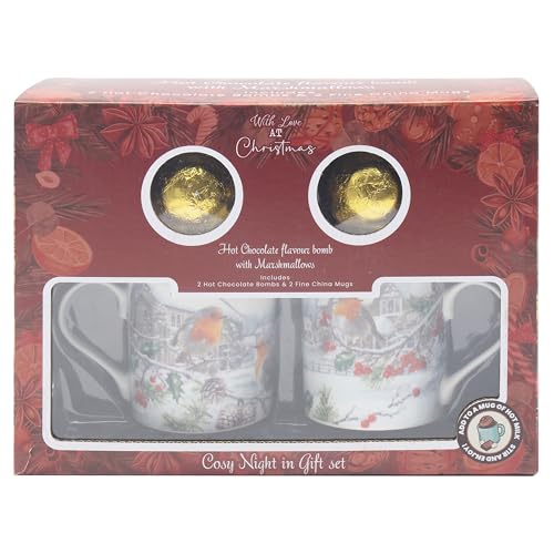 The Leonardo Collection Christmas Robins Set Of 2 Mugs With 2 Chocolate Bombs Gift Set for Hot Drinks | Reusable Fine China Coffee Cups for Kitchen & Home | Durable Printed Tea Mugs for Every Occasion