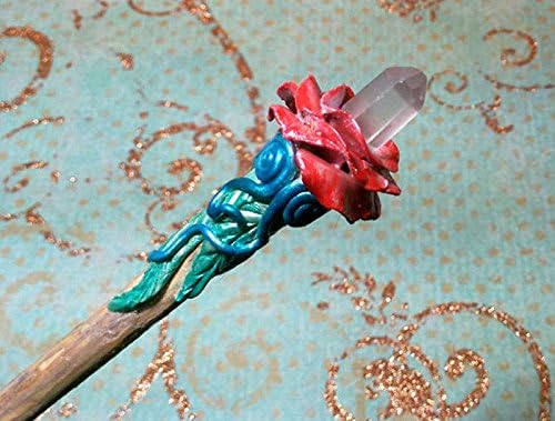 OPAL ROSE- Magic Crystal Energy Wand - Opalite - Quartz - Myrtle - Wiccan Celtic Pagan Ritual Fairy Magick - Hand Sculpted