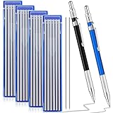 Gersoniel 2 Pcs Welders Pencil with 48 PCS Round Refills Mechanical Pencils Metal Welding Marker for Tube Pipe Fitter Welder Steel Construction Woodworking (Silver)