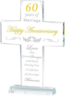 60th Anniversary Wedding Gifts For Men Women Happy Marriage for ParentsGift Crystal Keepsake Cross for Wife Husband Mom Dad Grandma Grandpa Friends