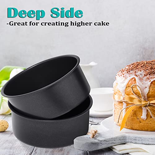 E-Far 6 X 3 Inch Cake Pan Set Of 3, Nonstick Stainless Steel Small Round Cake Pans Tin For Baking Birthday Wedding Layer Cakes, Stainless Steel Core & Non-Toxic Coating, Deep & Straight Side #TOP5