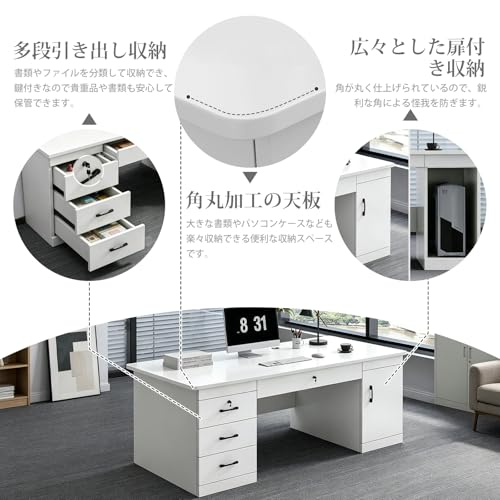法人様向け 社長デスク、パソコンデスク、社長机、オフィスデスク 頑丈で安定しており、メンテナンスも簡単です、自宅 書斎 会議 役員机 企業オフィス [3]